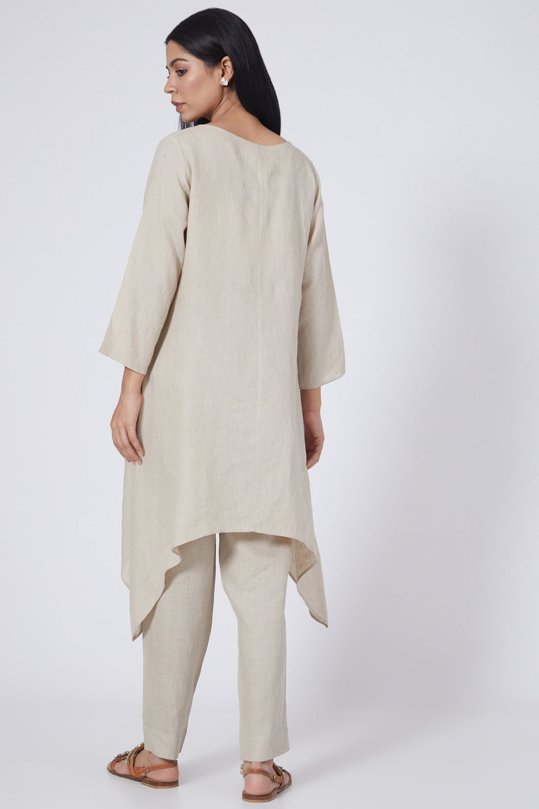 Beige Asymmetrical Embroidered Lounge Tunic