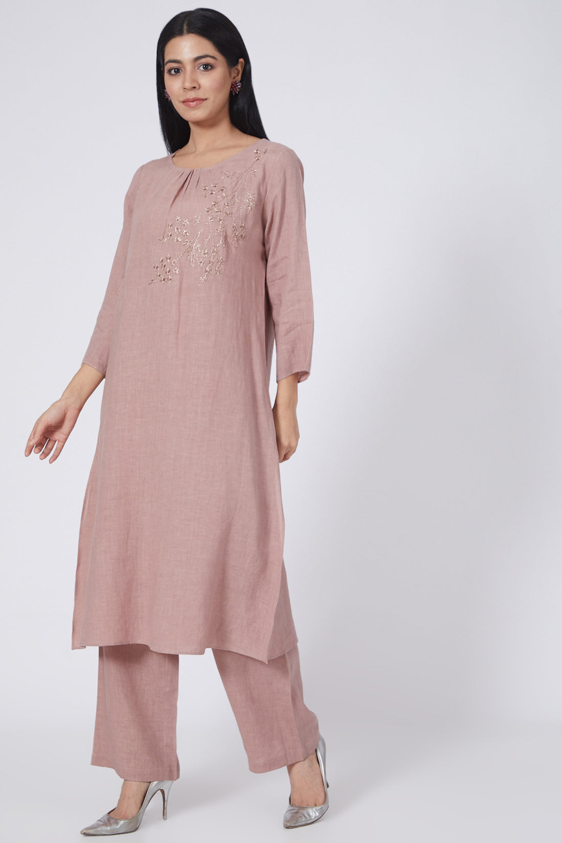 Pink Embroidered Lounge Long Tunic