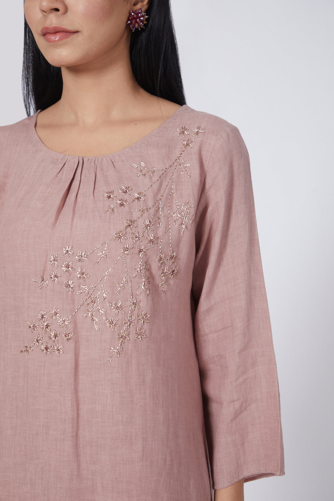 Pink Embroidered Lounge Long Tunic