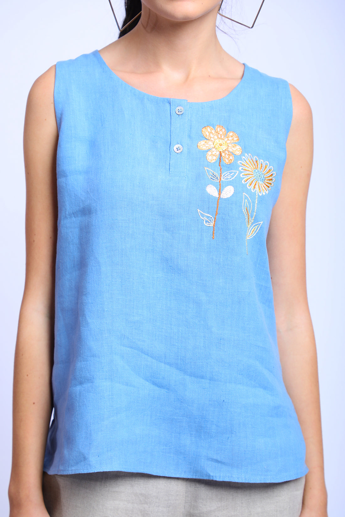 Blue Embroidered Lounge Top- 221020