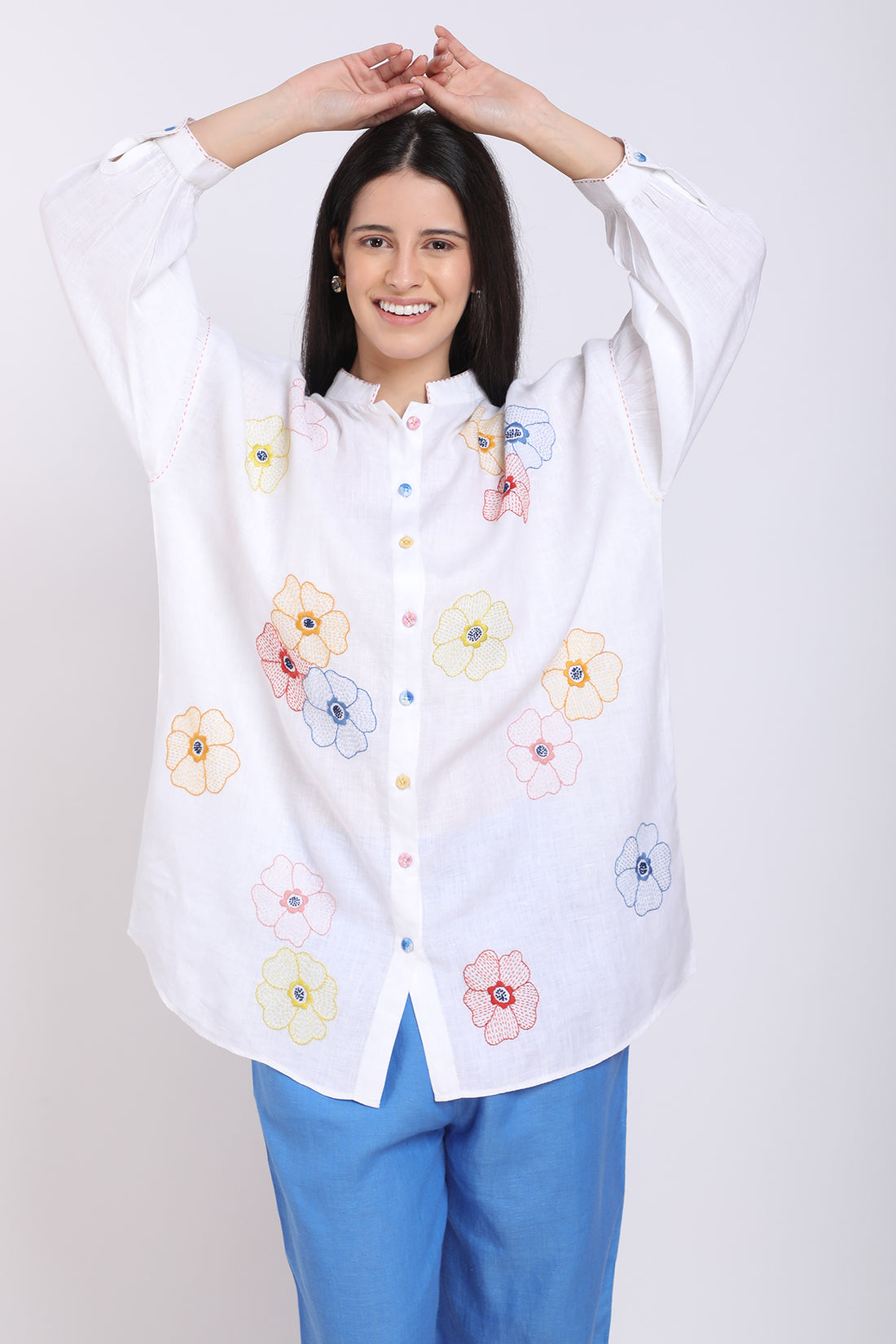 Ivory Hand Embroidered Oversized Shirt