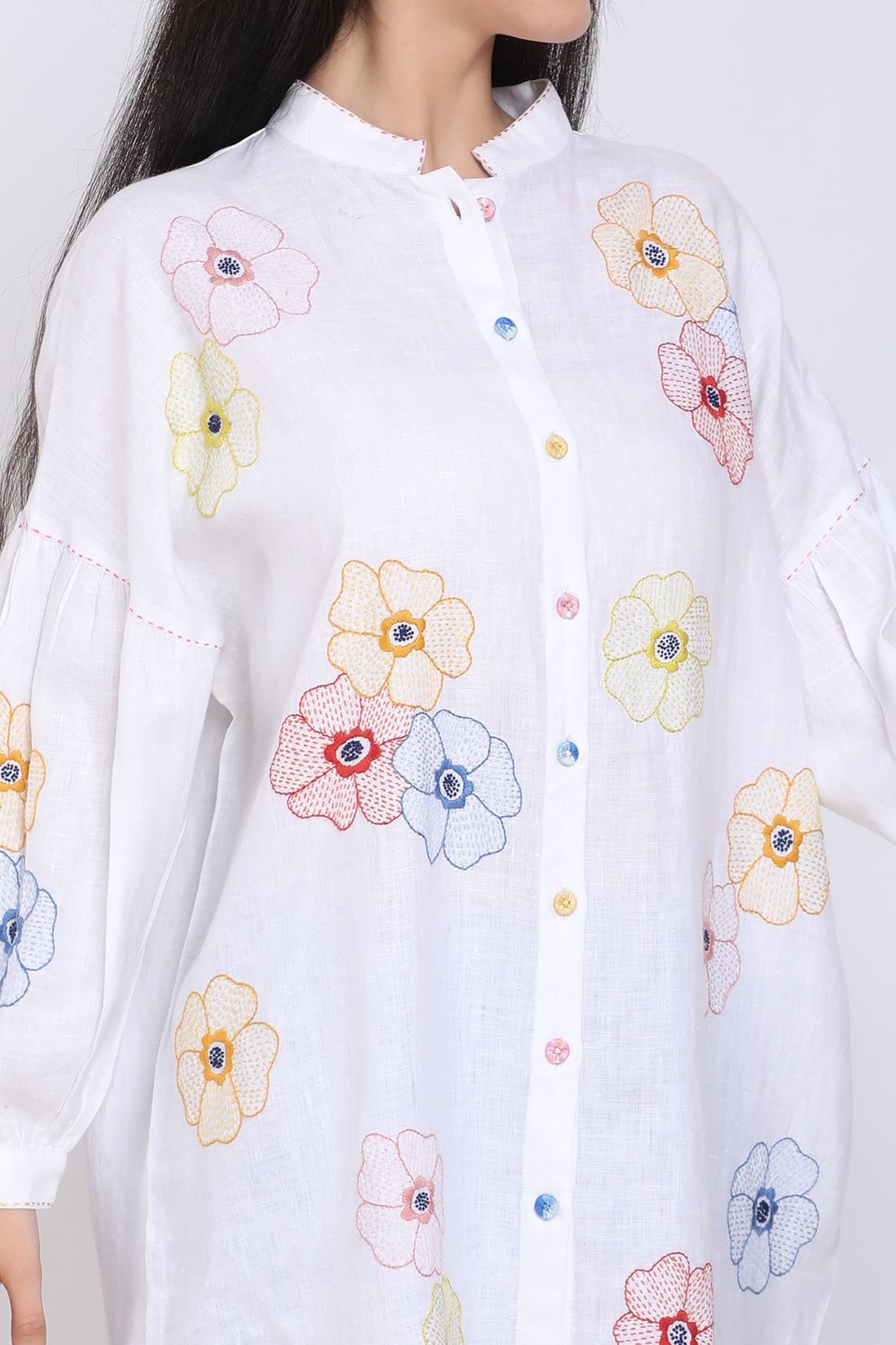 Ivory Hand Embroidered Oversized Shirt