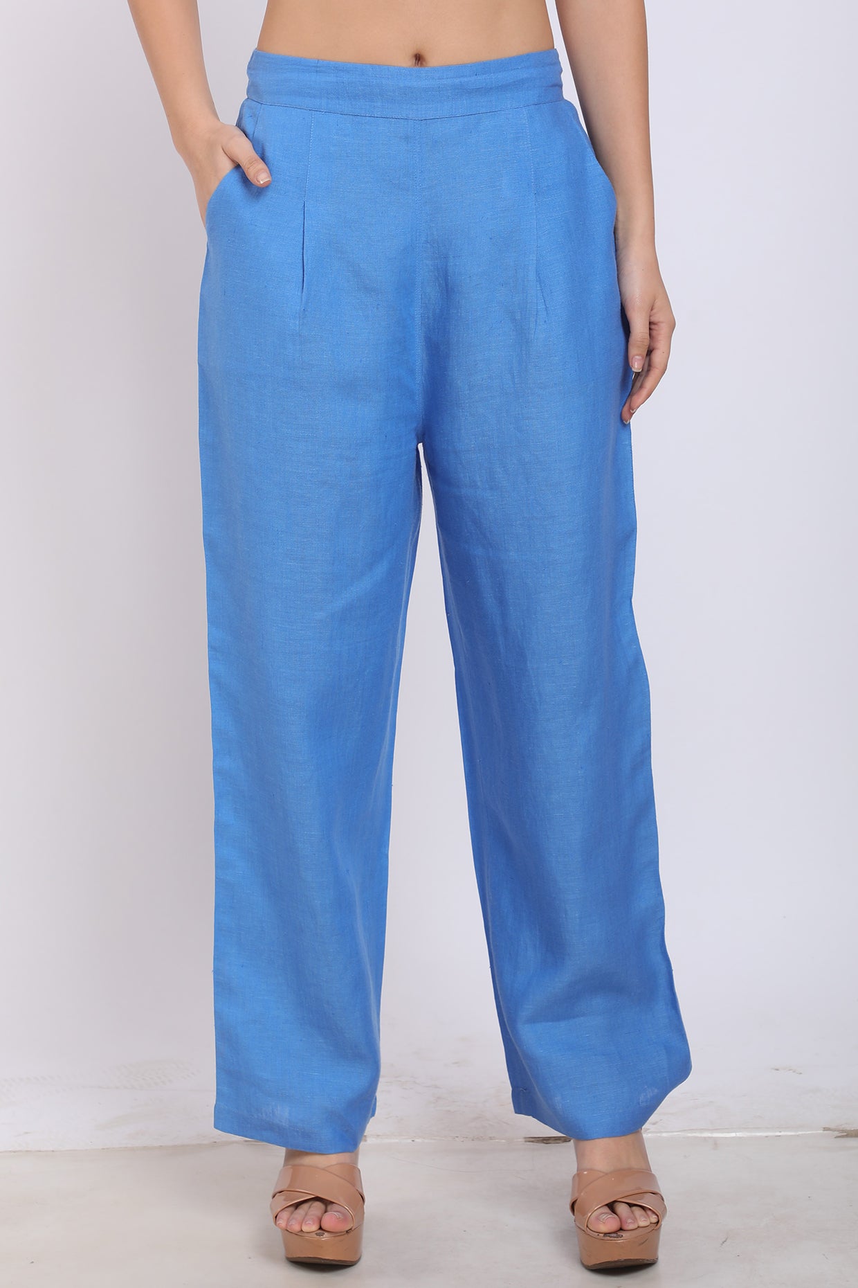 Cyan Single-colour cropped palazzo pants - Buy Online | Terranova