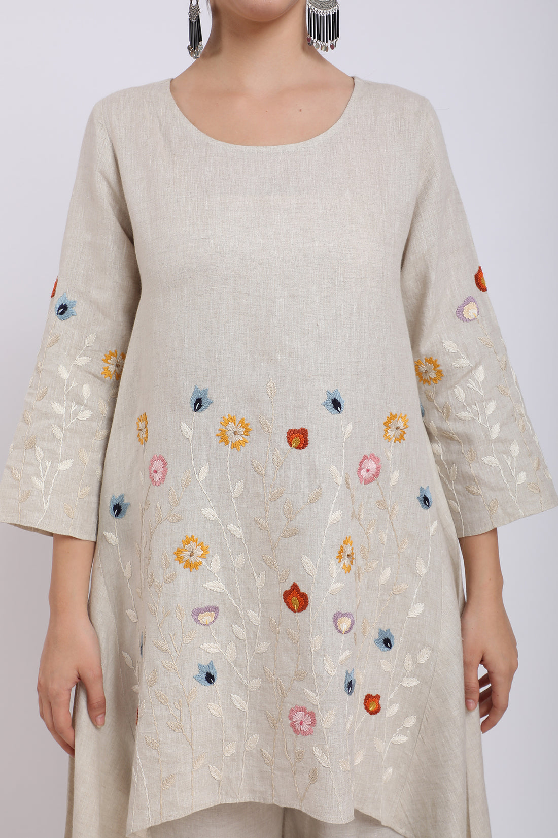 Beige Hand Embroidered High-Low Tunic