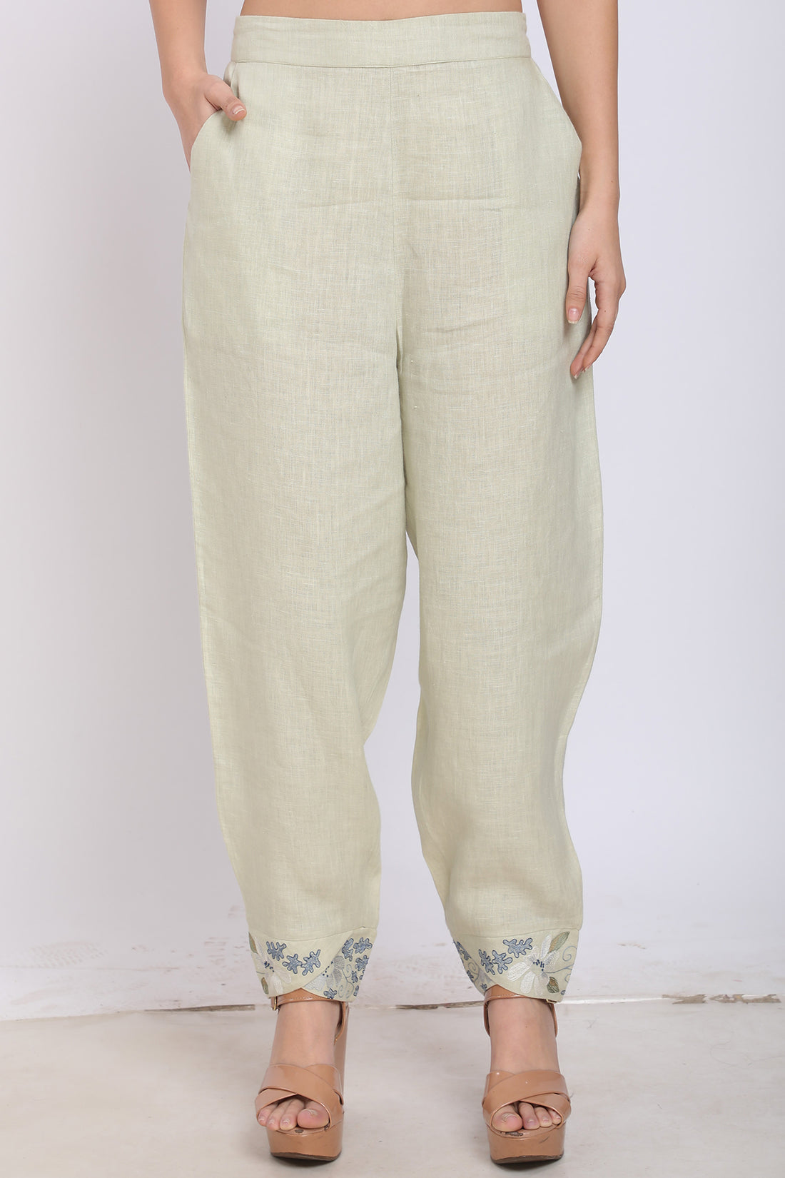 Printed Linen Pants - Ivory, Abstract Bloom
