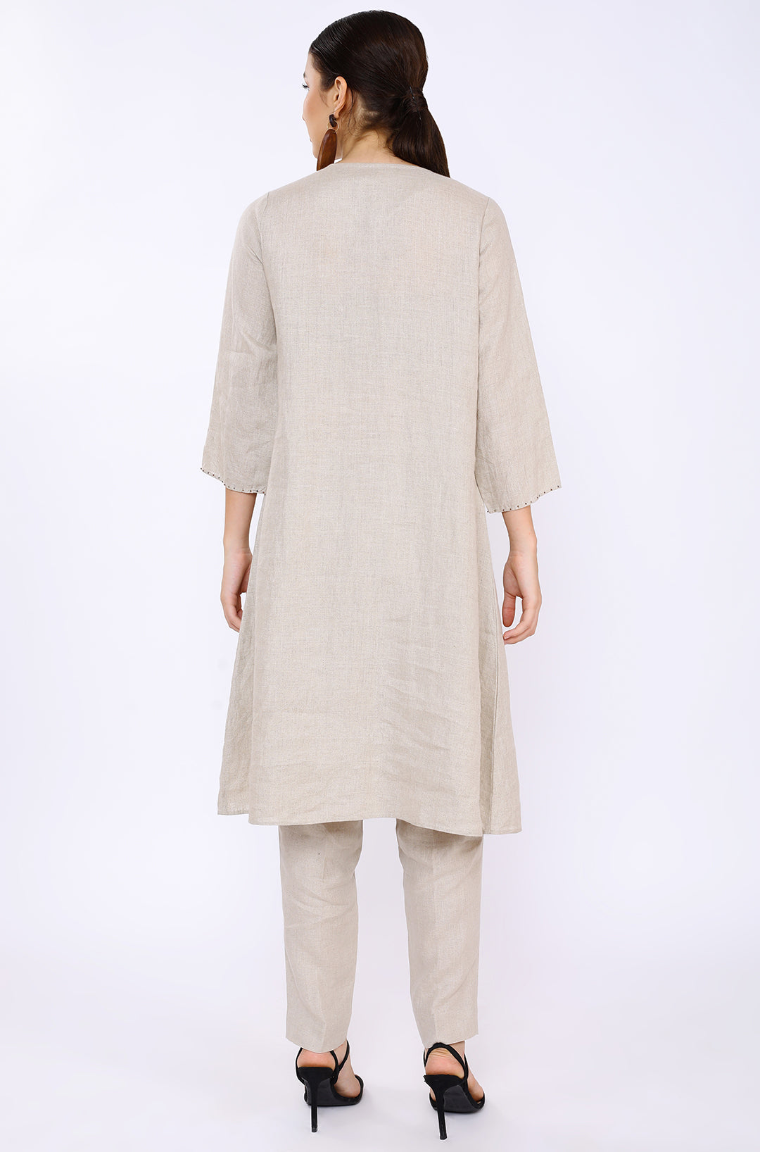 Beige Hand Embroidered Lounge Tunic- 222033