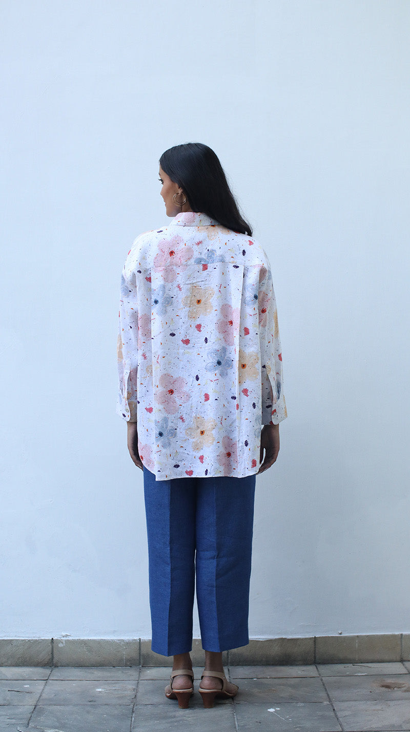 White Digital Print Lounge Shirt- 231011