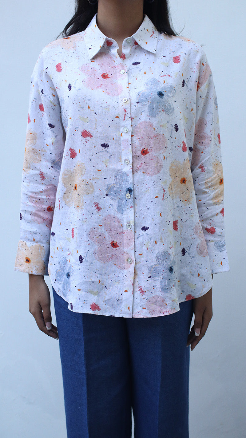 White Digital Print Lounge Shirt- 231011