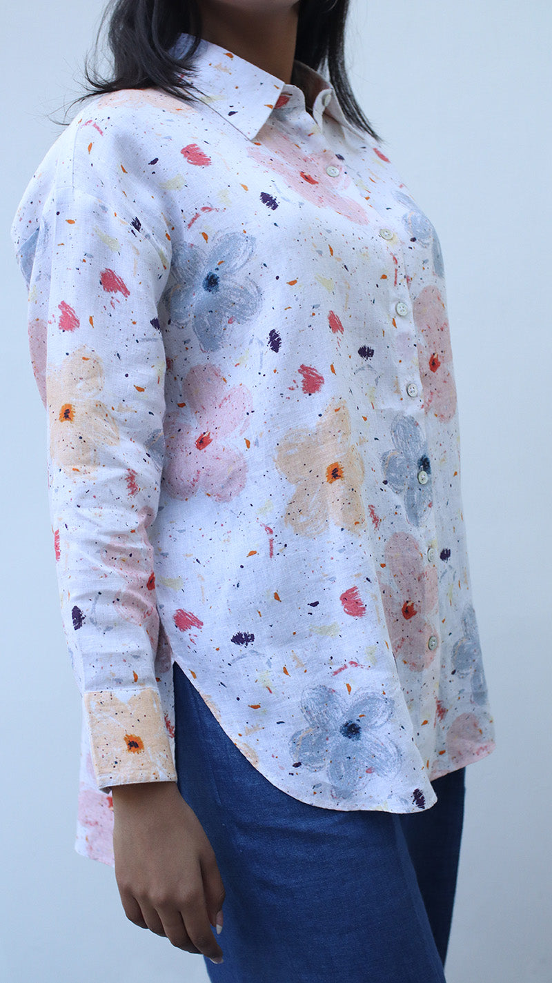 White Digital Print Lounge Shirt- 231011