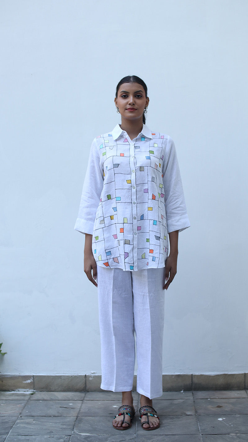 White Embroidery Shirt Made In Finest Pure Linen With Soft Hand