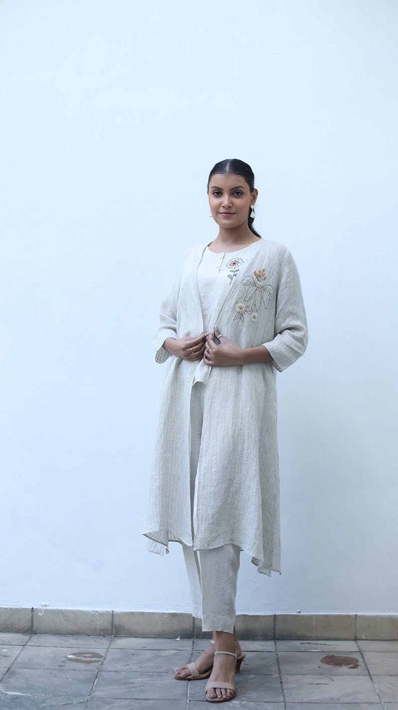 Beige Embroidered Lounge Cape