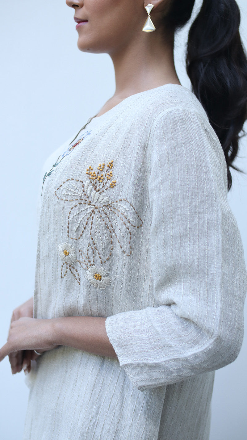 Beige Embroidered Lounge Cape