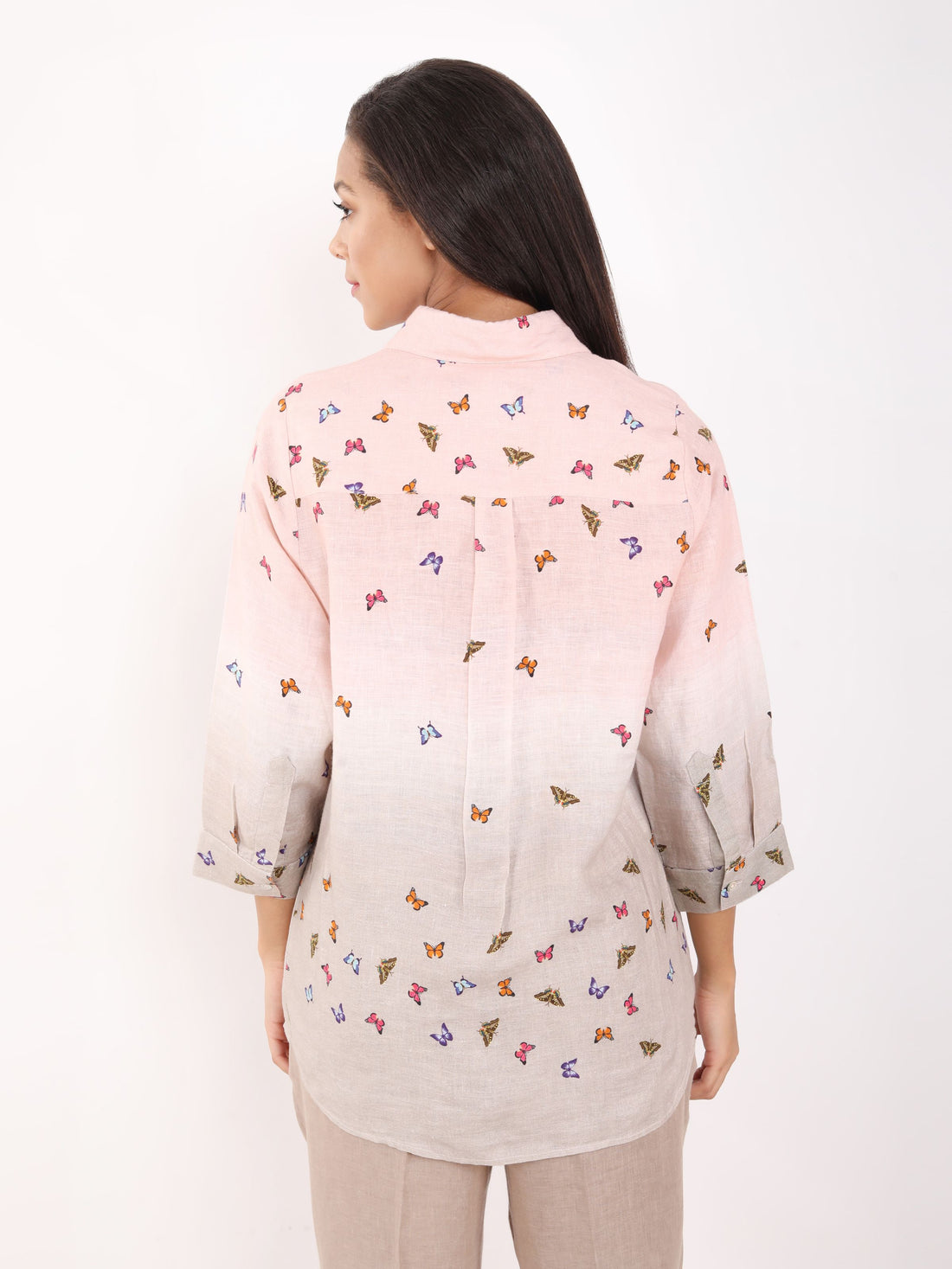 Khakhi Butterfly Embroidered Shirt