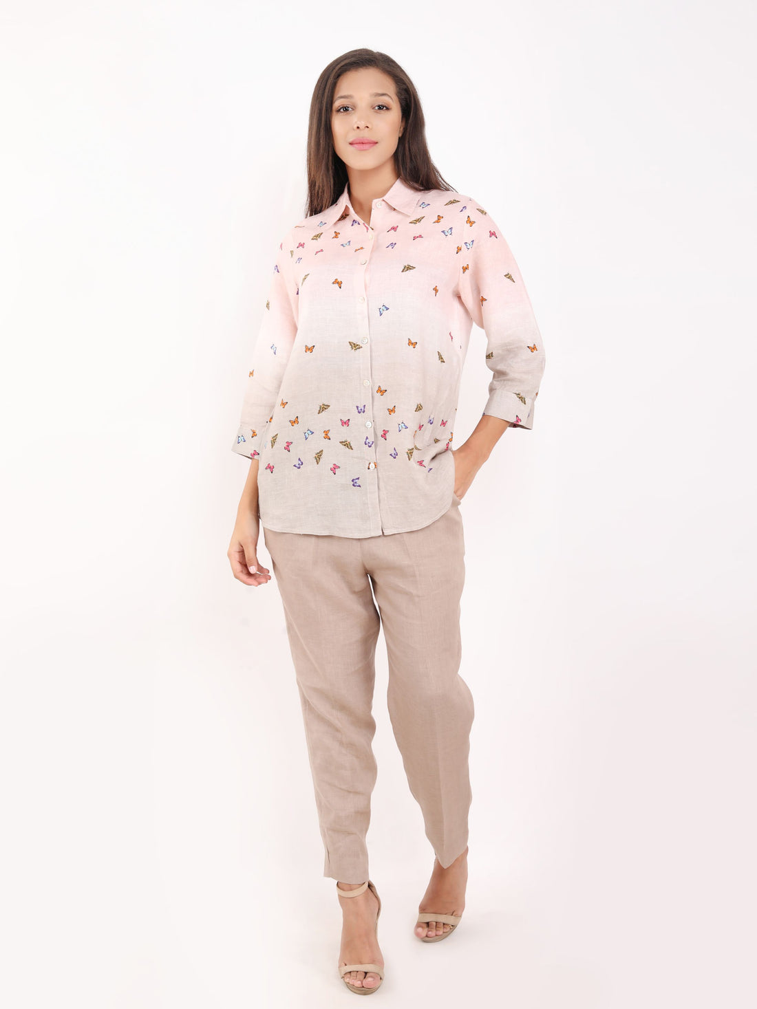 Khakhi Butterfly Embroidered Shirt