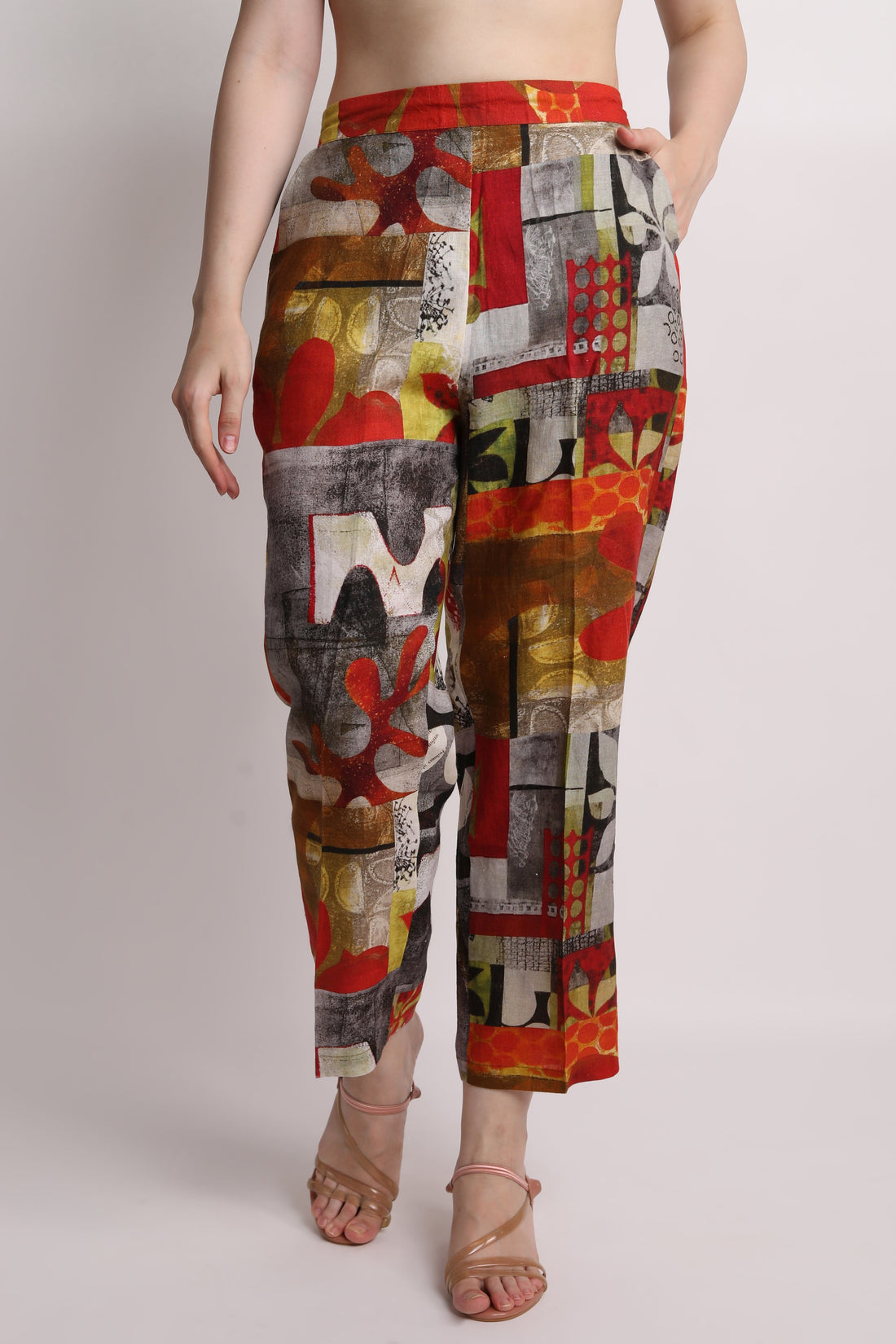 Red Patch Print Pants