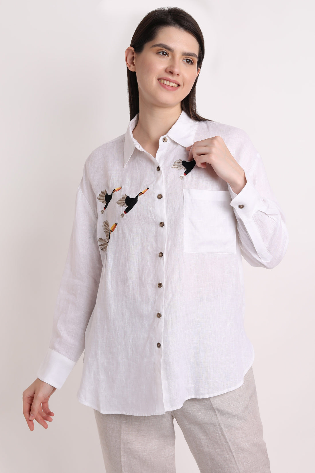 White Flying Toucan Emb Shirt