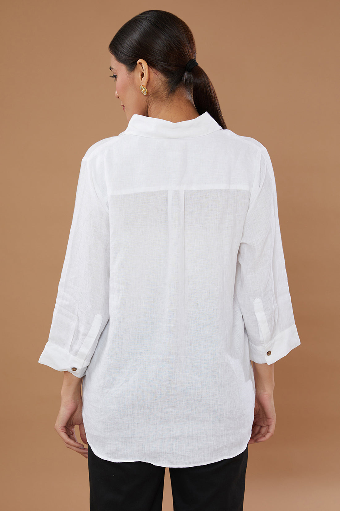White Pure Linen Embroidered Shirt With Panda Hand Embroidery