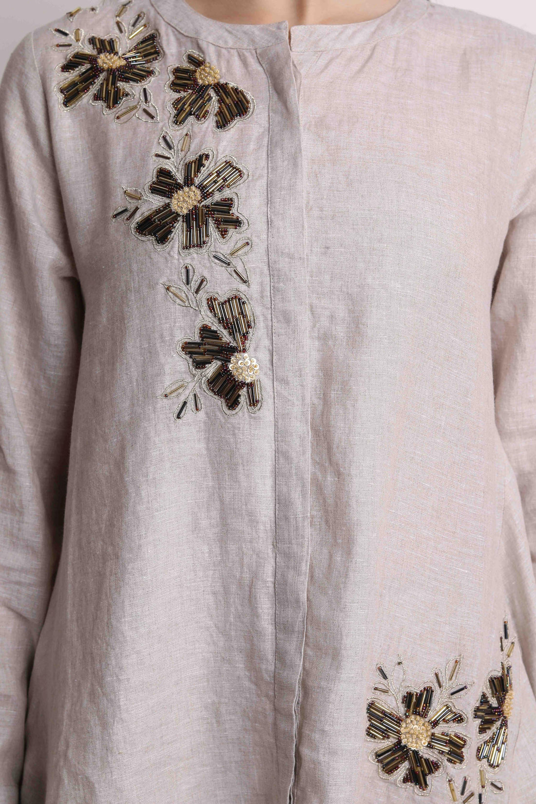 Biege Tunic With Floral Nalki Work