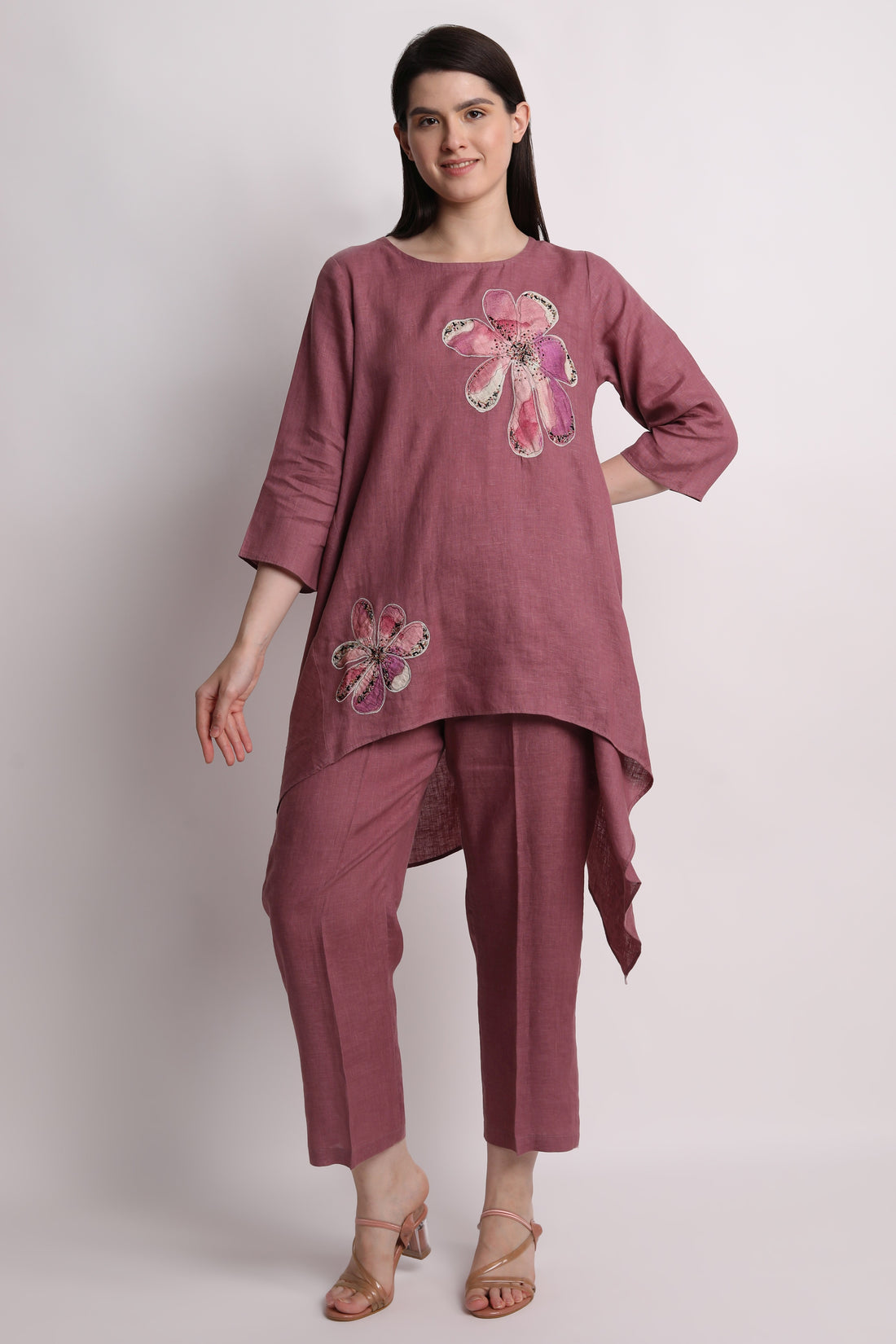 Lavender Big Flower Embroidered Tunic