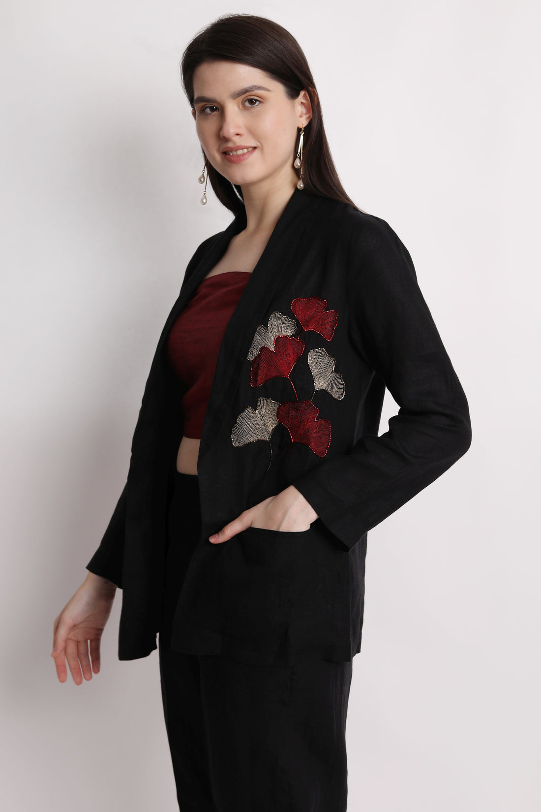 Black Cutwork Embroidry Blazer