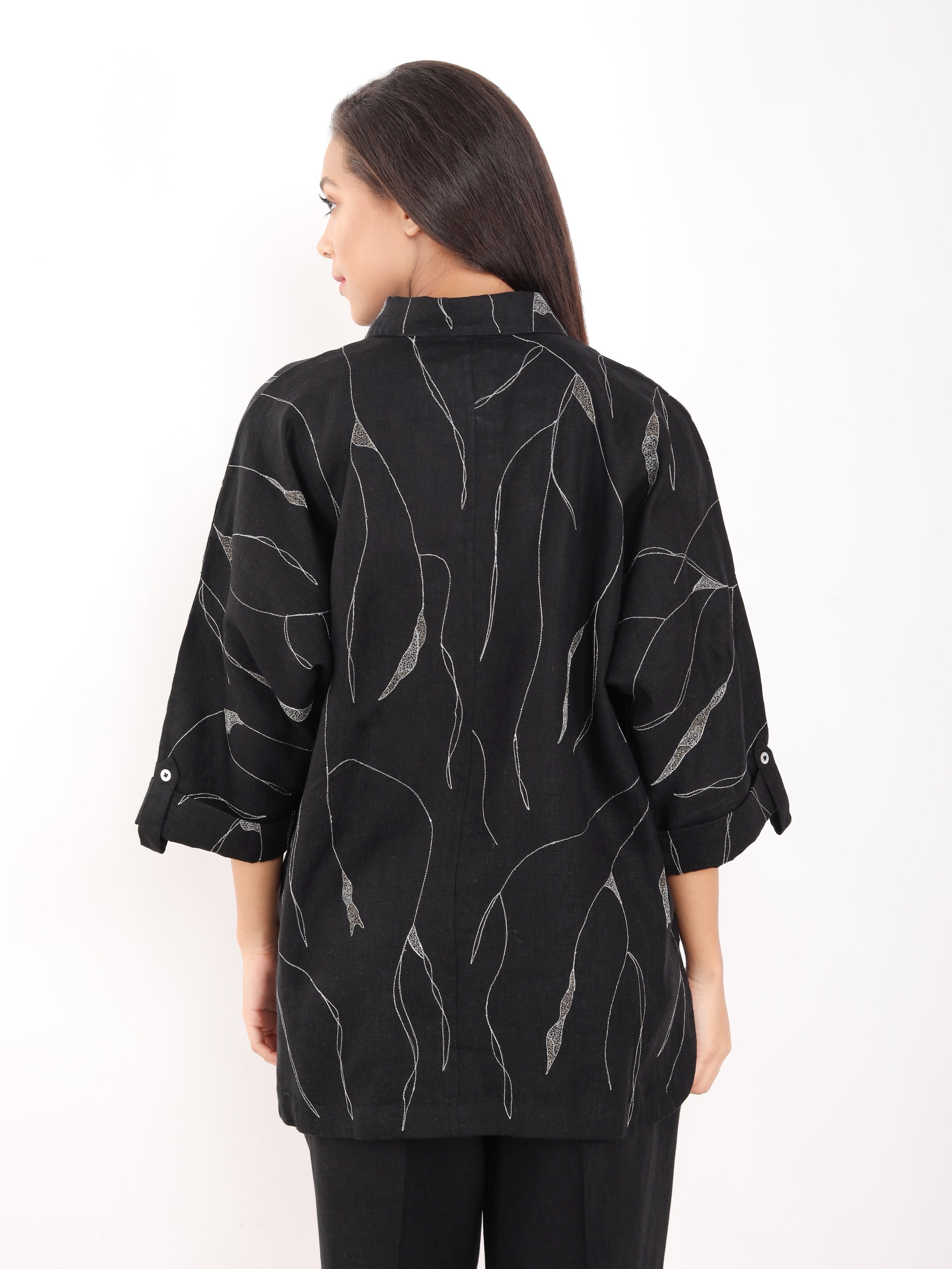 Black Zaril All Over Embroidered Big Shirt – Linen Bloom store