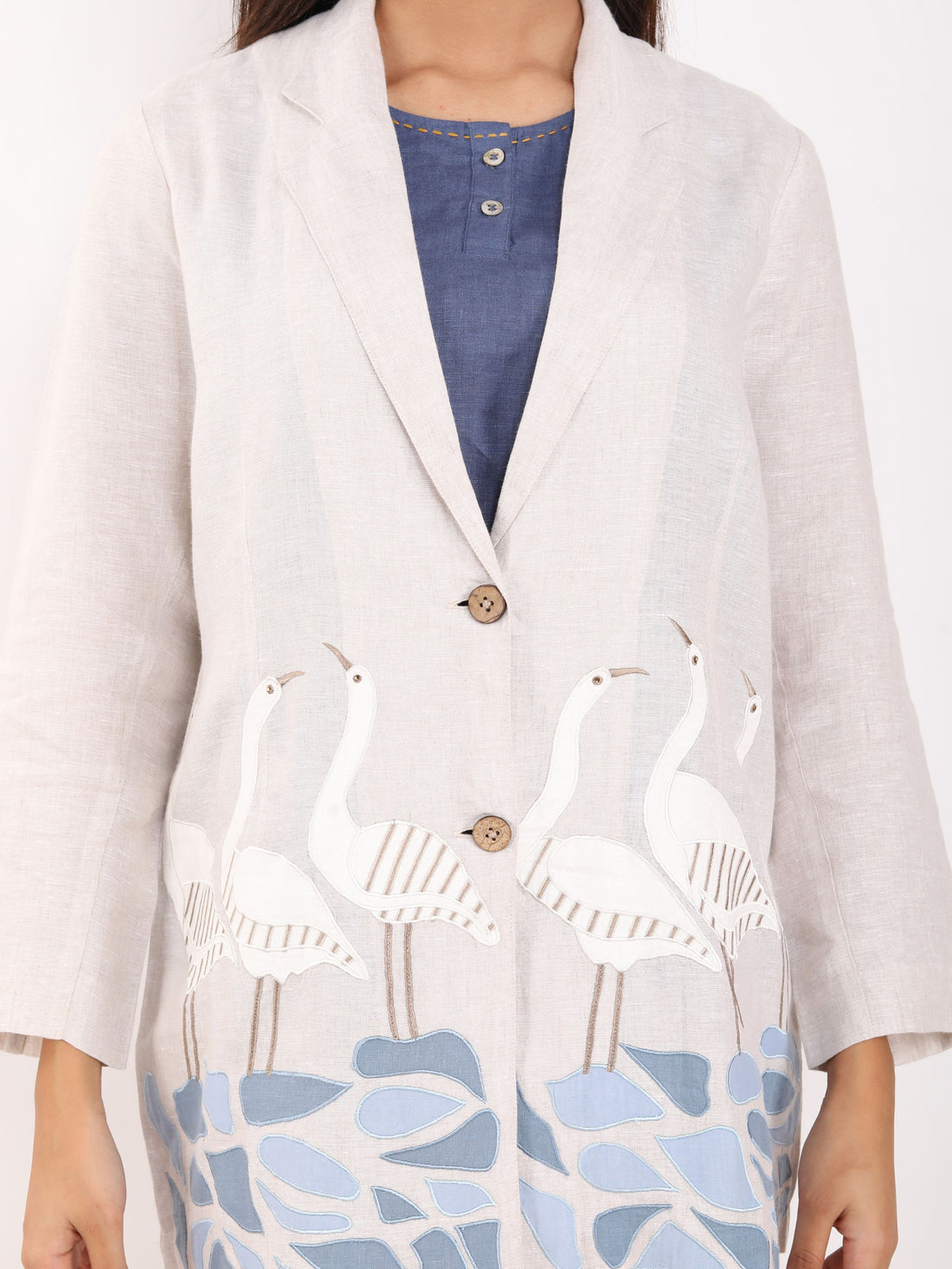 Beige Swan Embroidered Blazer