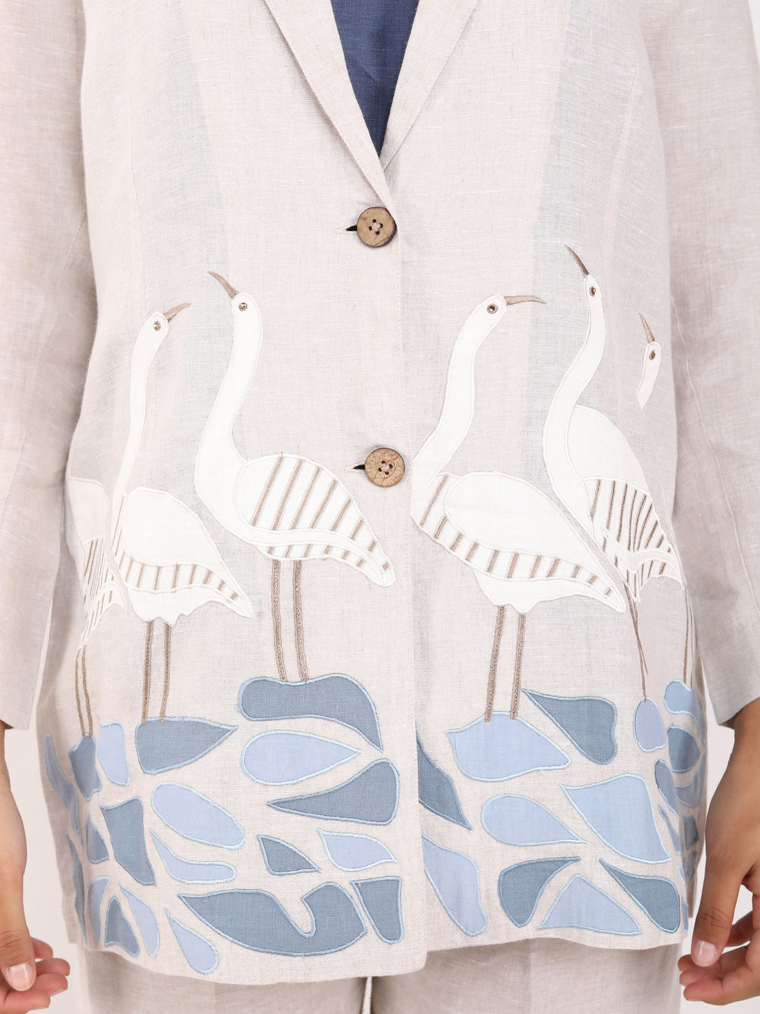 Beige Swan Embroidered Blazer