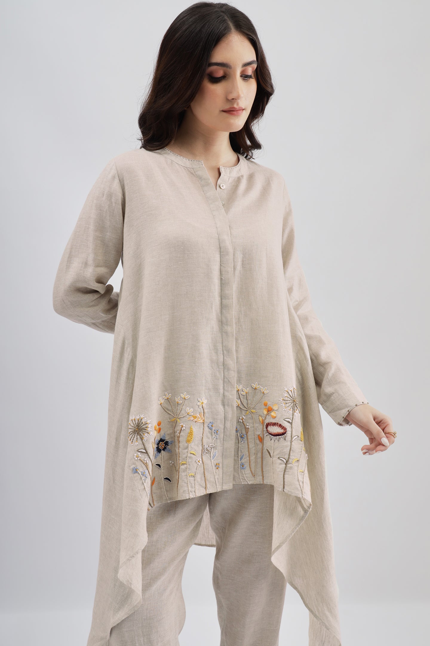 Beige Small Flower Embroidary Tunic Set – Linen Bloom store