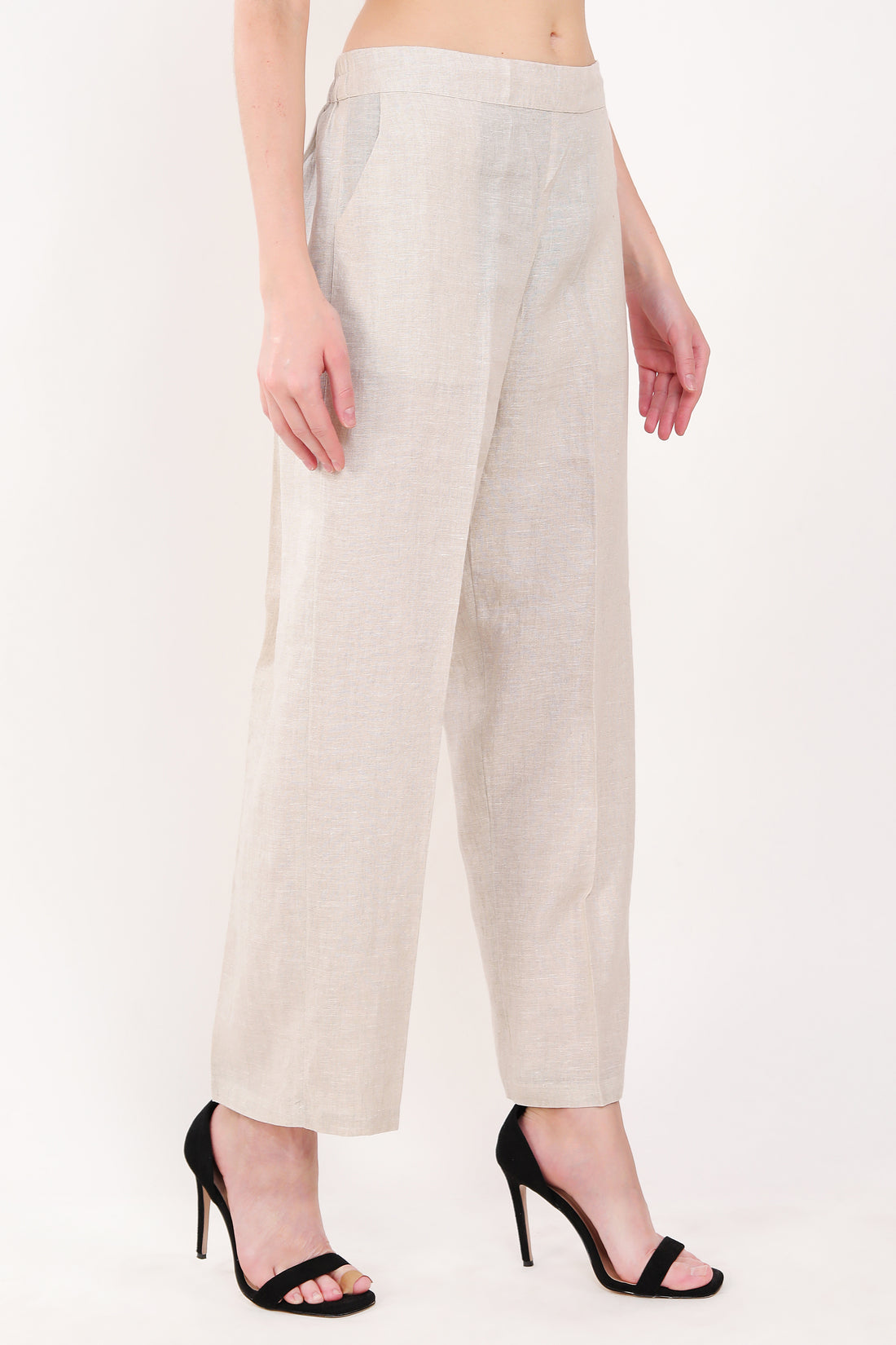 Beige Solid Pants