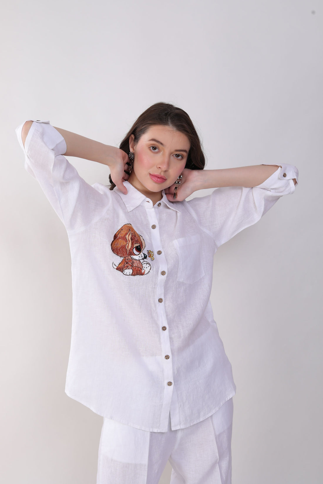 White Puppy Embroidered Shirt