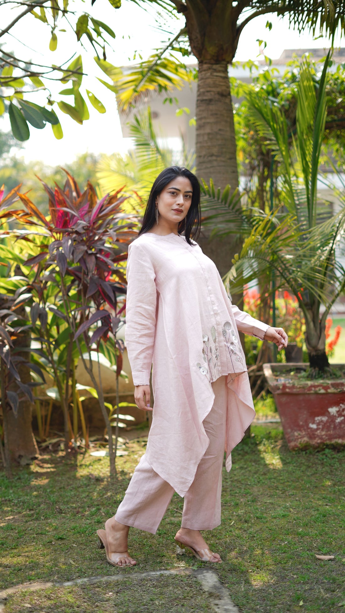 LIGHT PINK EMB HIGHLOW TUNIC