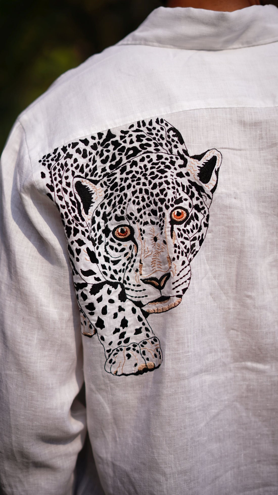 WHITE LEOPARD FRONT AND BACK EMB SHIRT