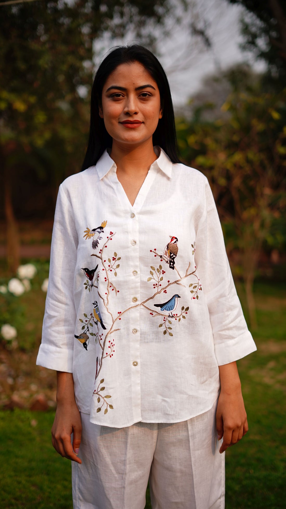 WHITE BIRD EMB LONG SHIRT