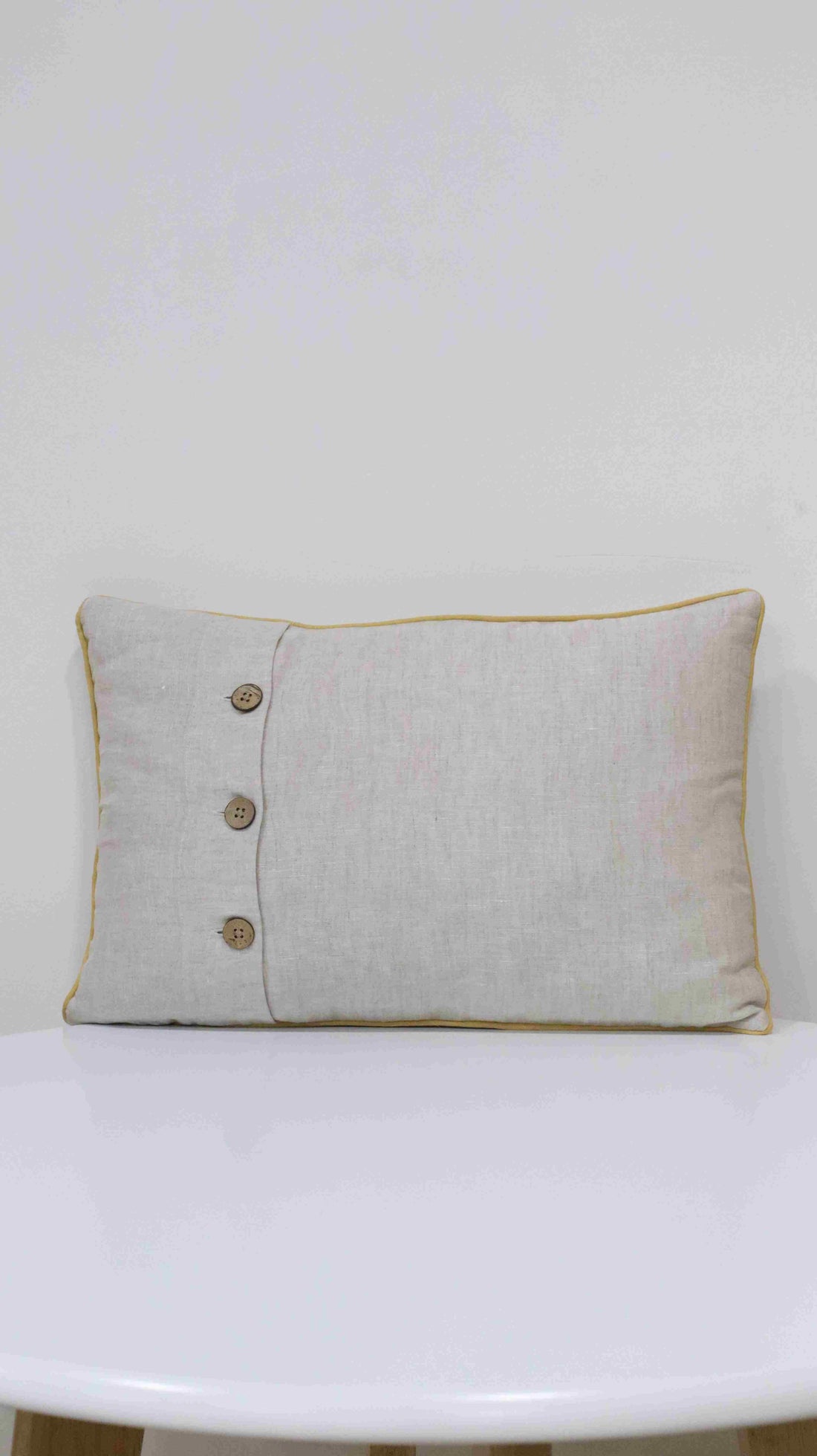 Beige Marigold Embroidery Cushion In 100% Pure Linen (Incl. Filler)