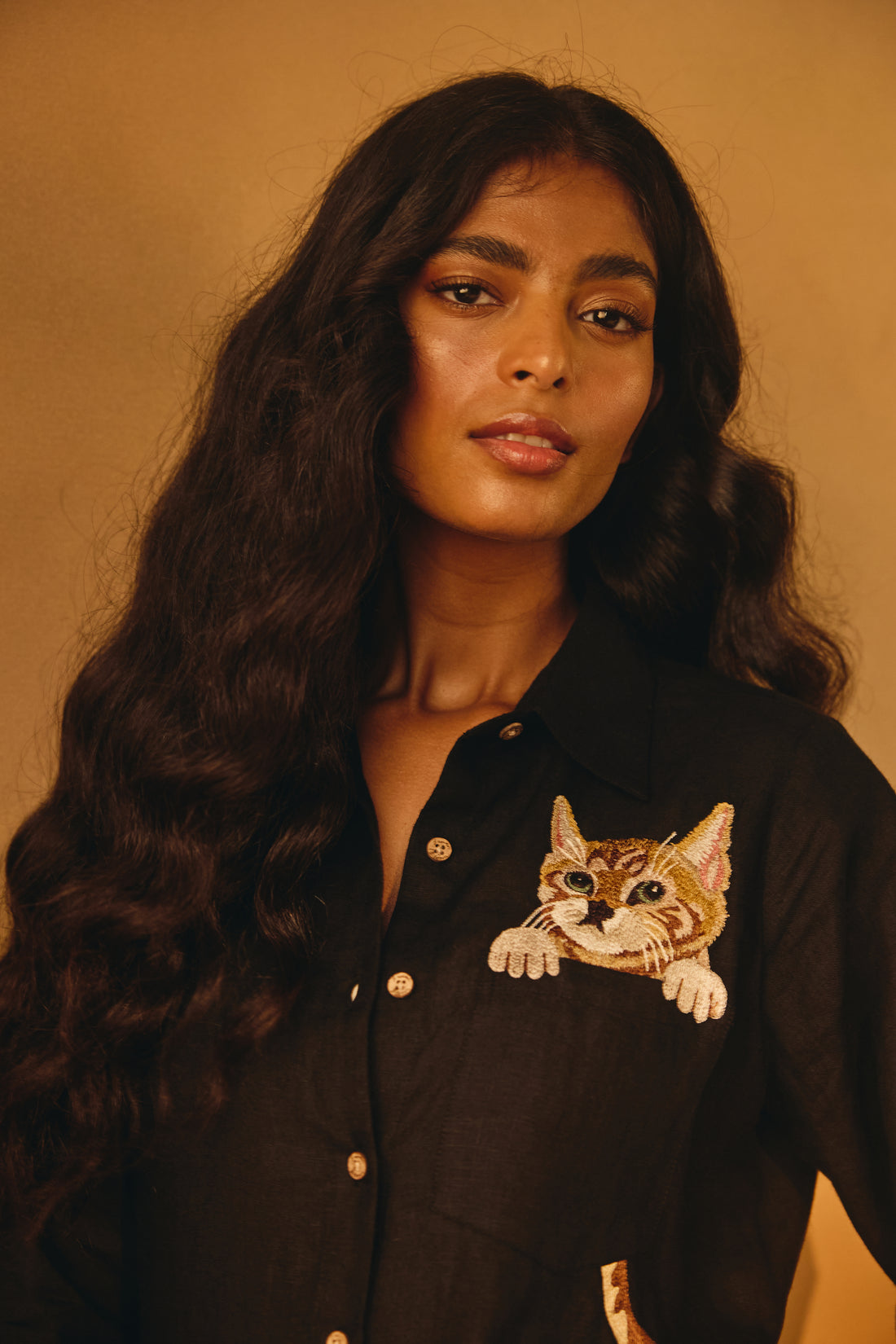 Black Cat Embroidered Shirt